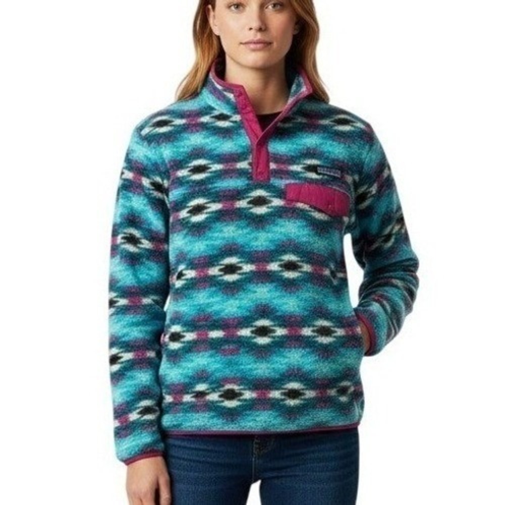Patagonia Synchilla Fleece Pullover Women Medium Teal Pink Southwestern Snap-T